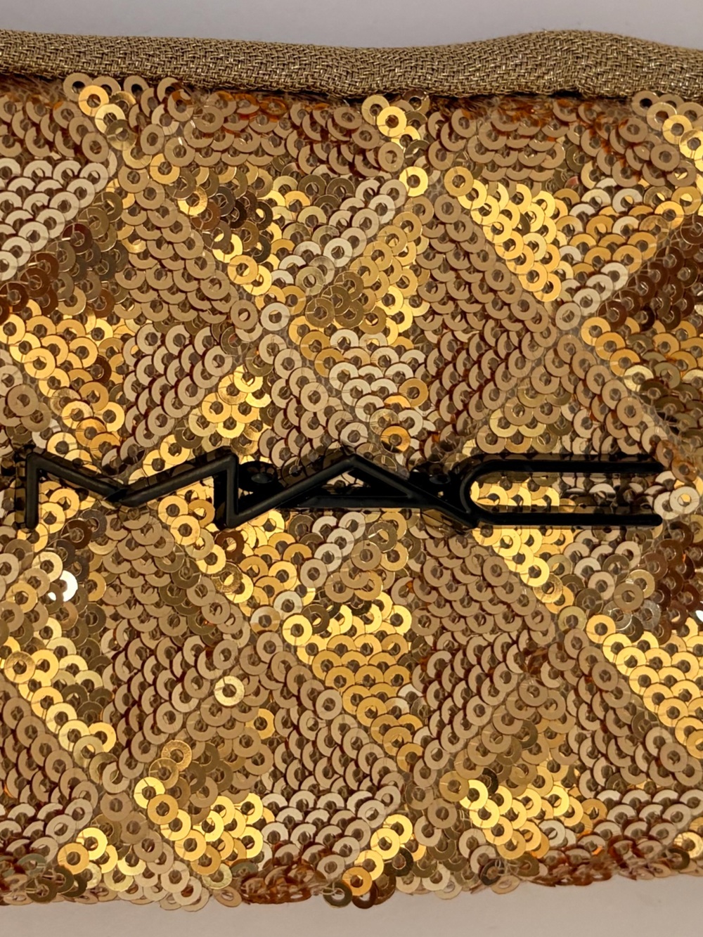 MAC Cosmetics Gold Sequin Travel Pouch with Black Logo